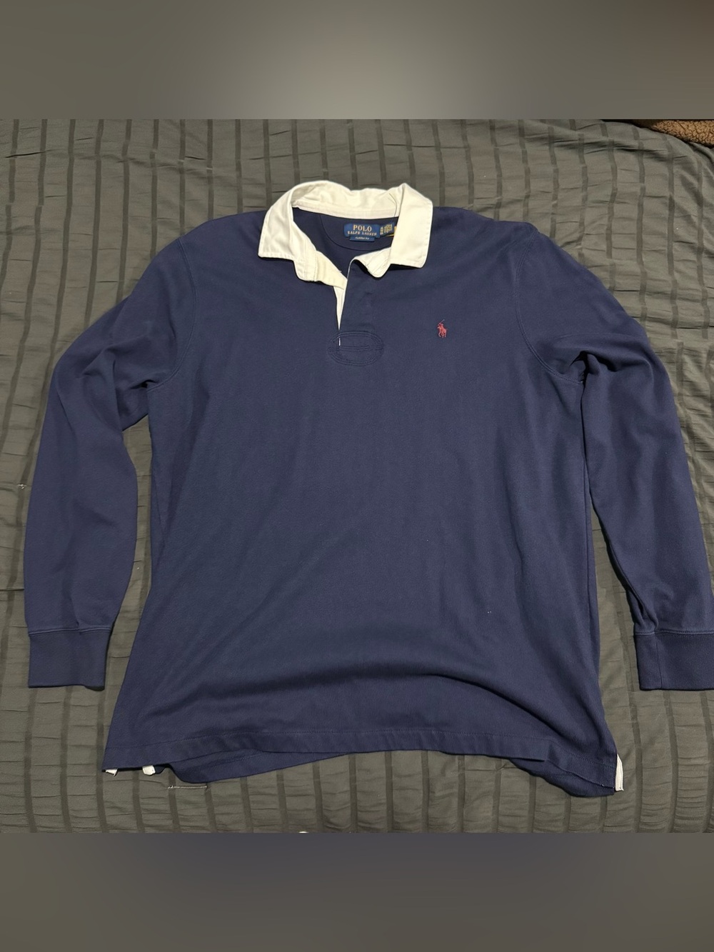 Polo by Ralph Lauren Men's XL Navy Rugby Shirt with White Collar
